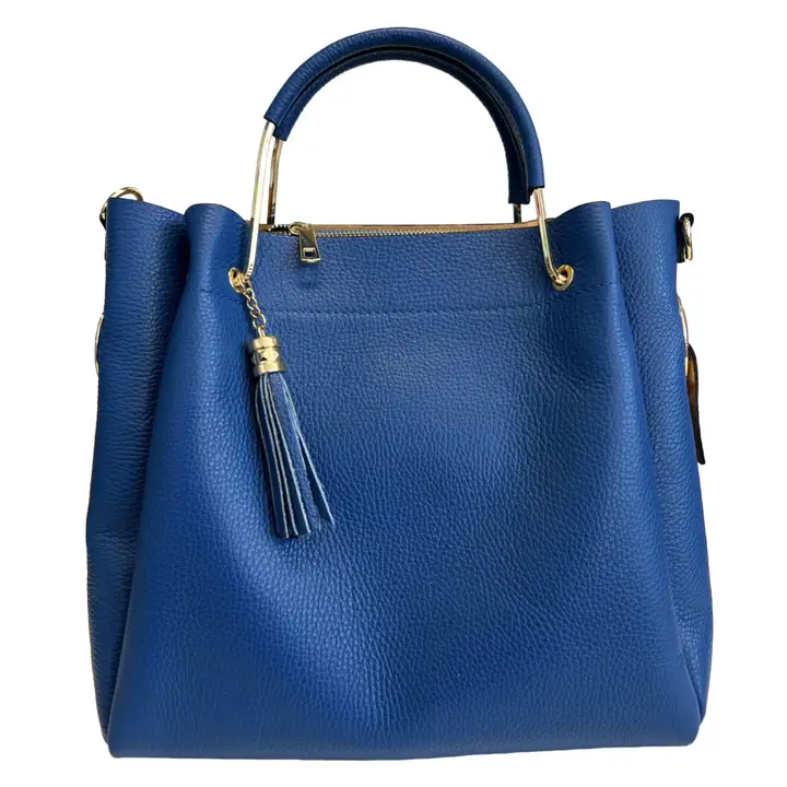 Blue Gia Italian Leather Bucket Bag
