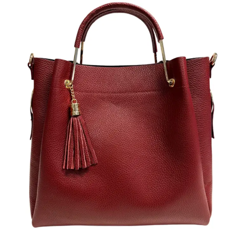 Dark Red Gia Italian Leather Bucket Bag