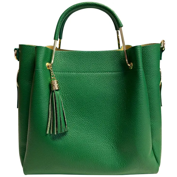 Emerald Green Gia Italian Leather Bucket Bag