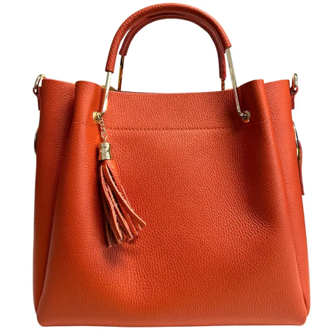 Orange Gia Italian Leather Bucket Bag