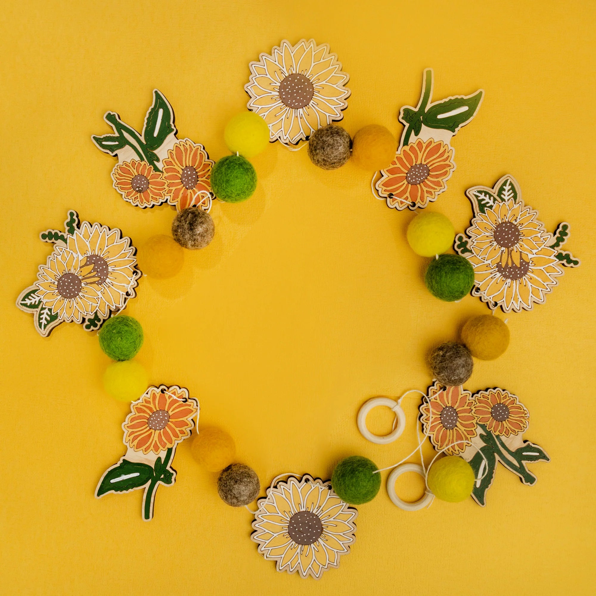 Do It Yourself Wood Garland sunflower colored in