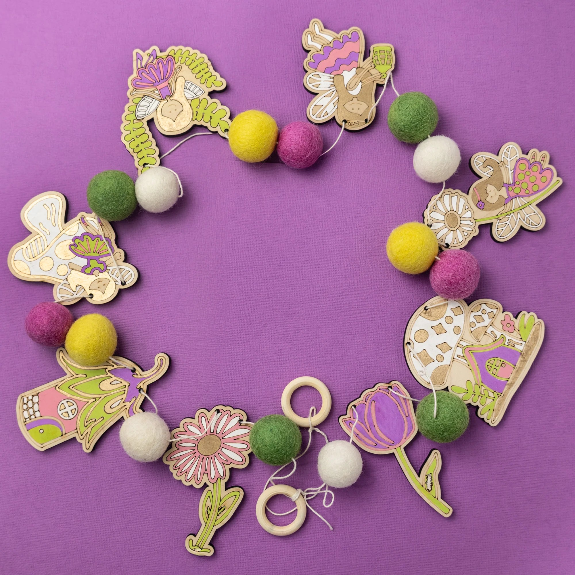 Do It Yourself Wood Garland fairy garden colored in
