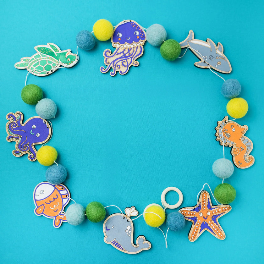 Do It Yourself Wood Garland under the sea colored in