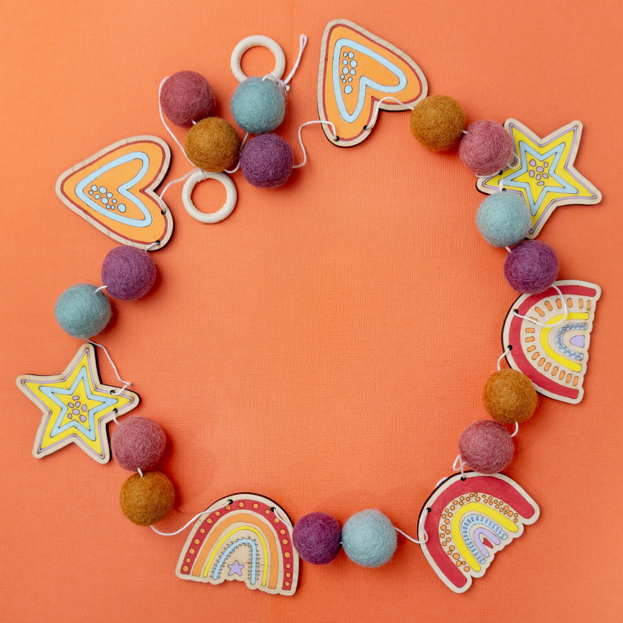 Do It Yourself Wood Garland rainbow colored in