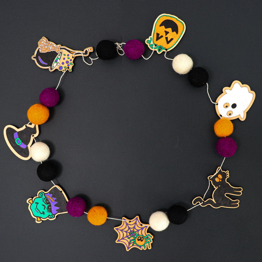 Do It Yourself Wood Garland halloween colored in
