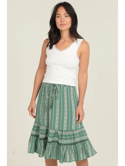 HANNAH PRINTED MID LENGTH SKIRT WITH ELASTIC WAIST green-front