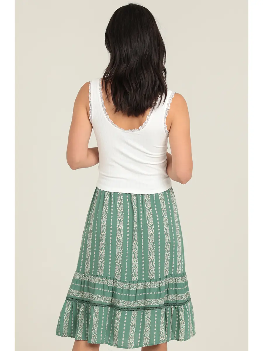 HANNAH PRINTED MID LENGTH SKIRT WITH ELASTIC WAIST green-side