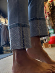 HIGH RISE CROP SLIM STRAIGHT CUFFED STONE DETAIL