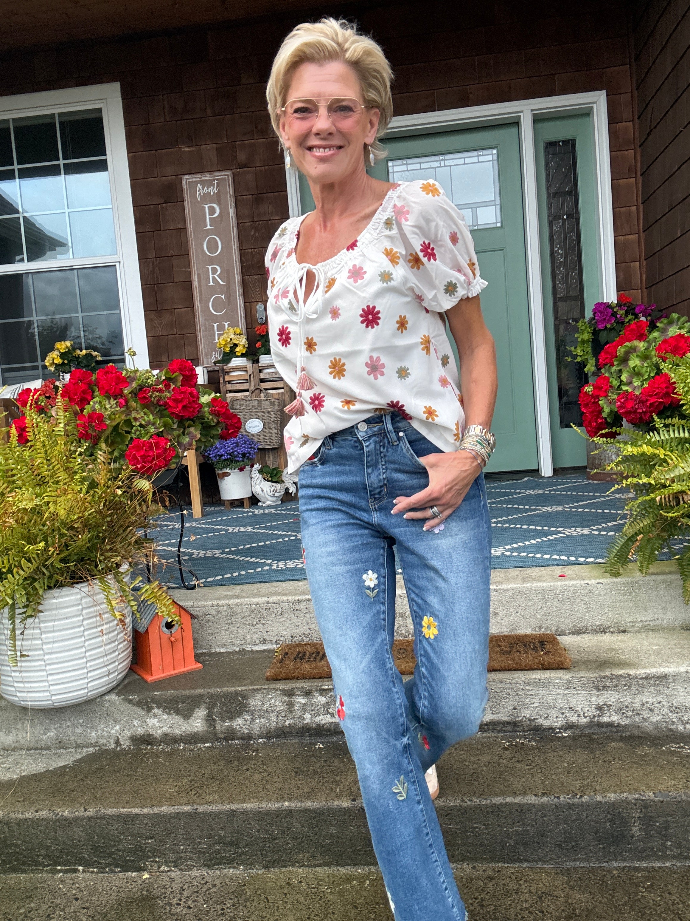 Short Sleeve Tie Neck Woven Top