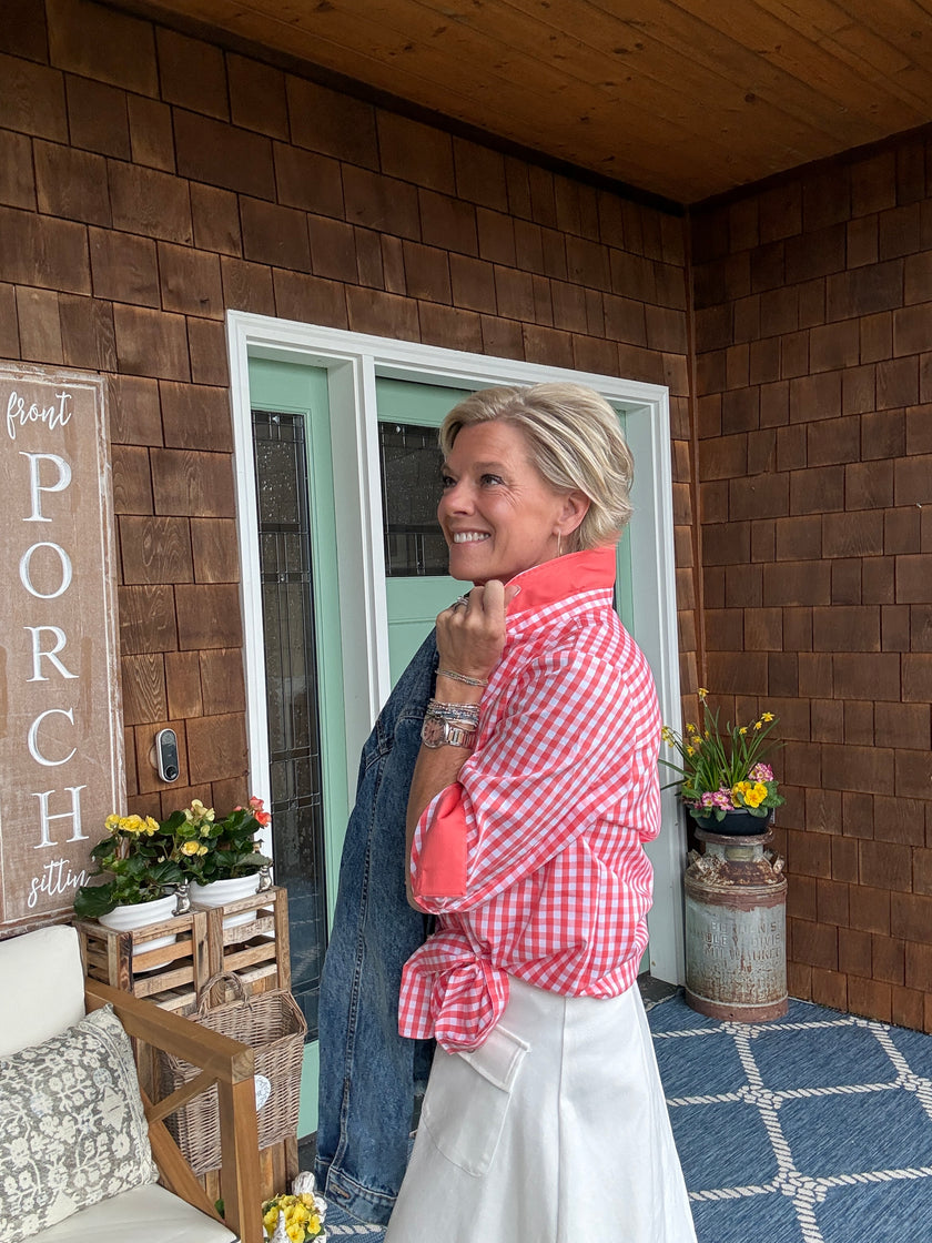 The Margie 3/4 Sleeve Shirt  white peach side