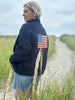 Varsity Chunky Flag Cardigan navy red side