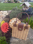 Large Rattan Handbag W Twist Closure Dark Brown