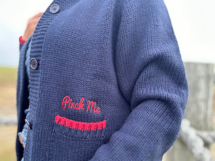 Cozy Crab Cardigan navy details