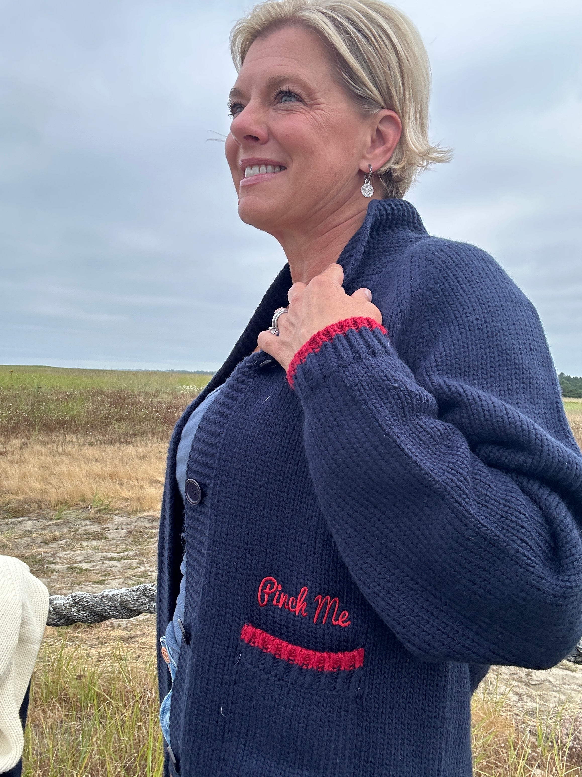 Cozy Crab Cardigan navy side
