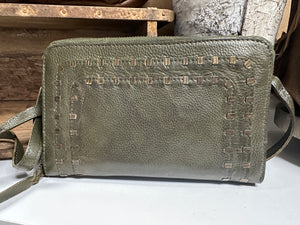 Grant Studded Zip All Around Wallet olive