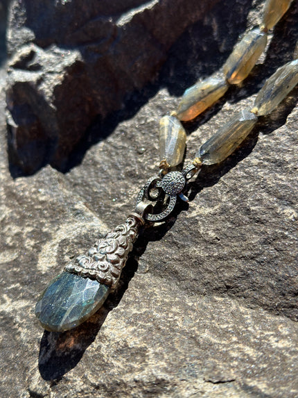 Labradorite Drop Diamond Clasp