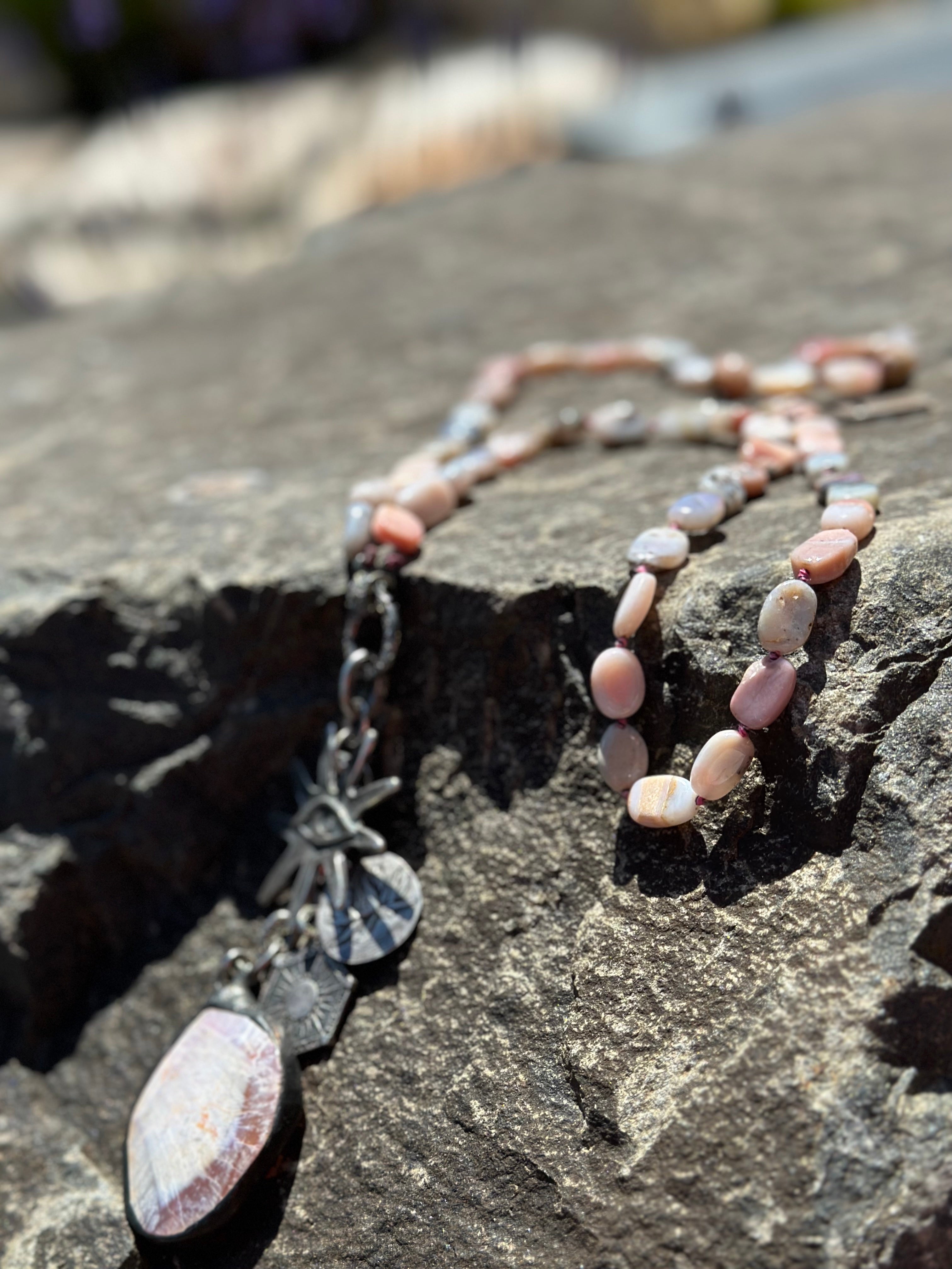 Pink Opal Diamond Clasp Necklace display