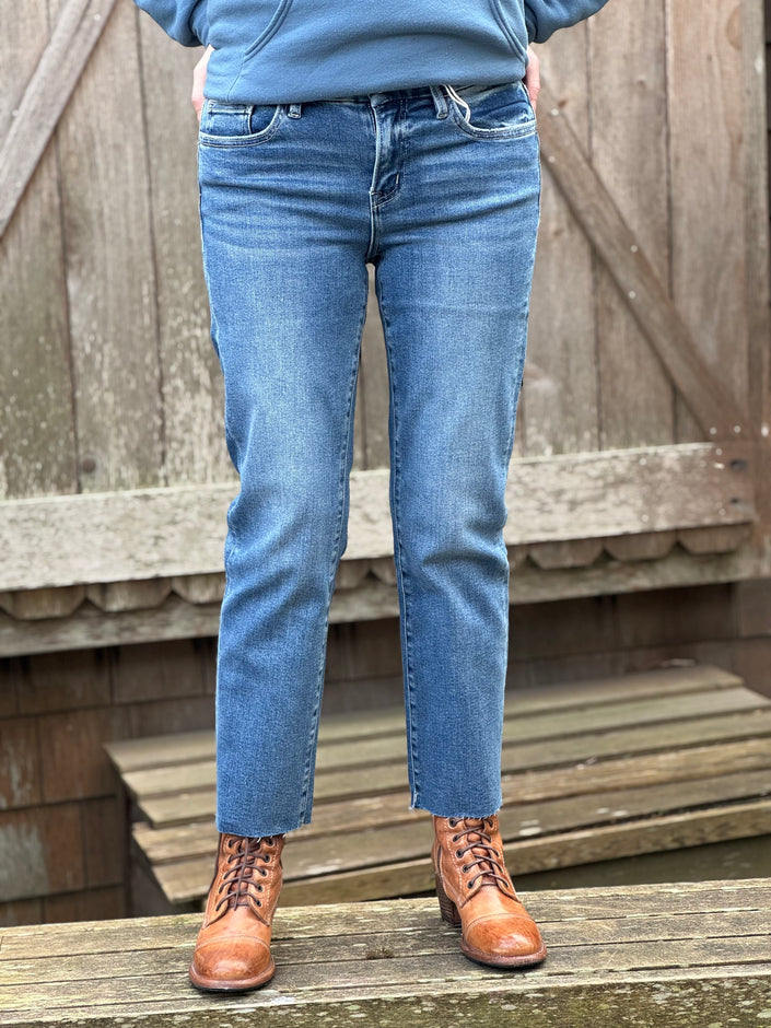 Midnight in Paris Mid Rise Slim Straight Crop Jeans
