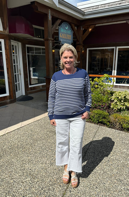 Classic Breton Stripe Sweater navy with white stripes