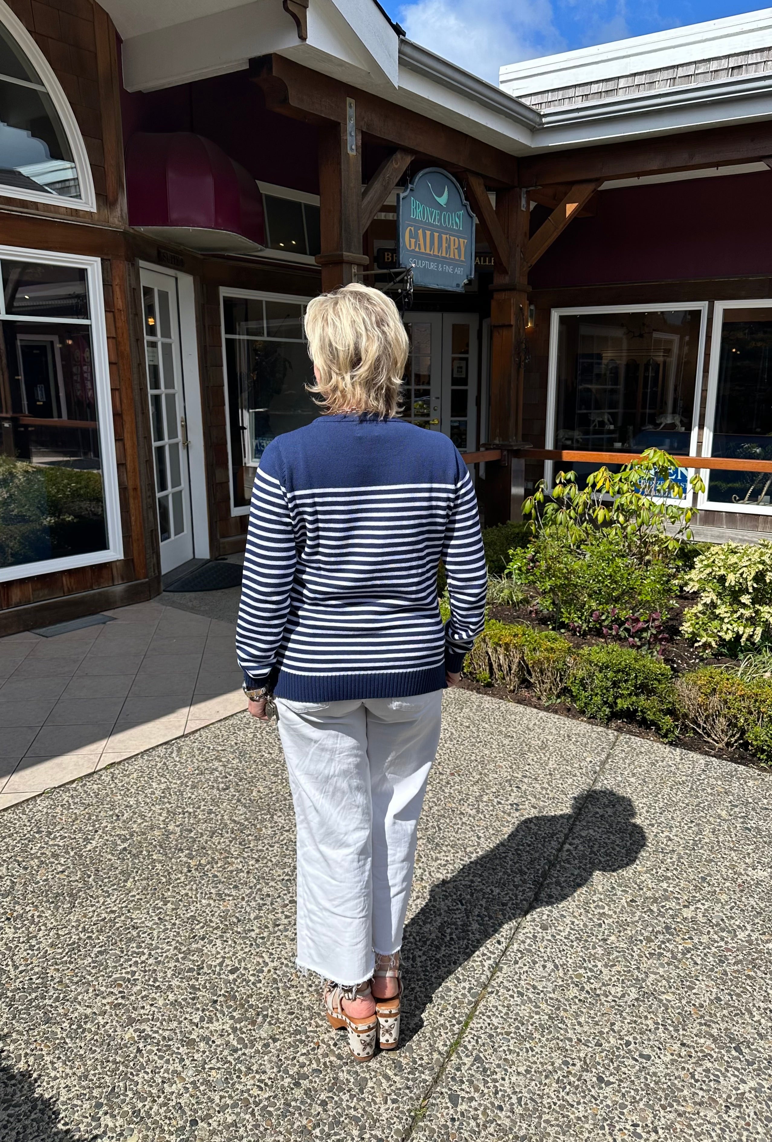 Classic Breton Stripe Sweater navy with white stripes back