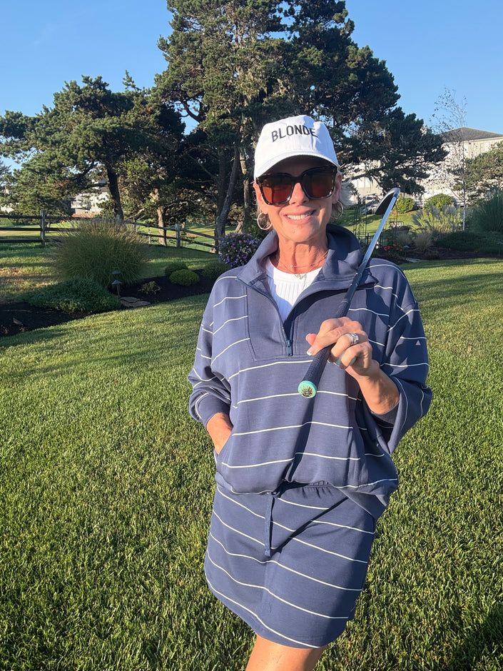 Modal Poly Span Stripe Quarter Zip Mock Neck Pullover