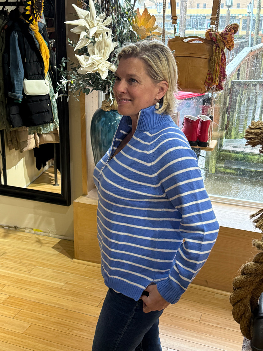 1/2 Zip Stripped Sweater