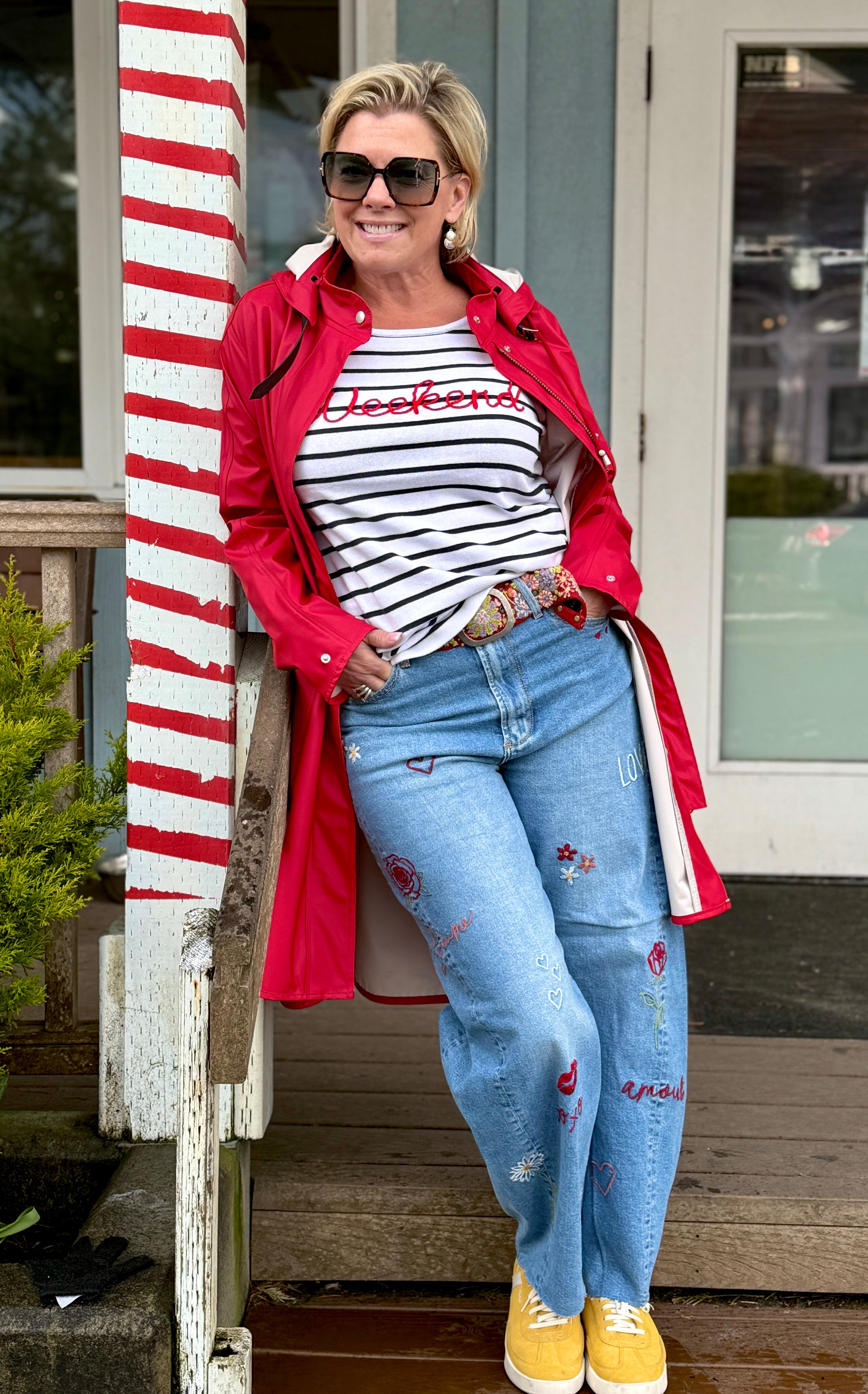 Stripe Weekend Sweater styled