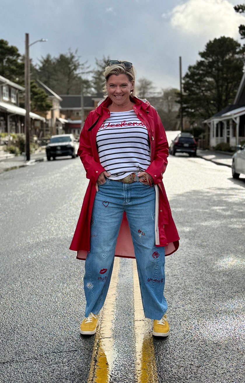 Stripe Weekend Sweater styled street