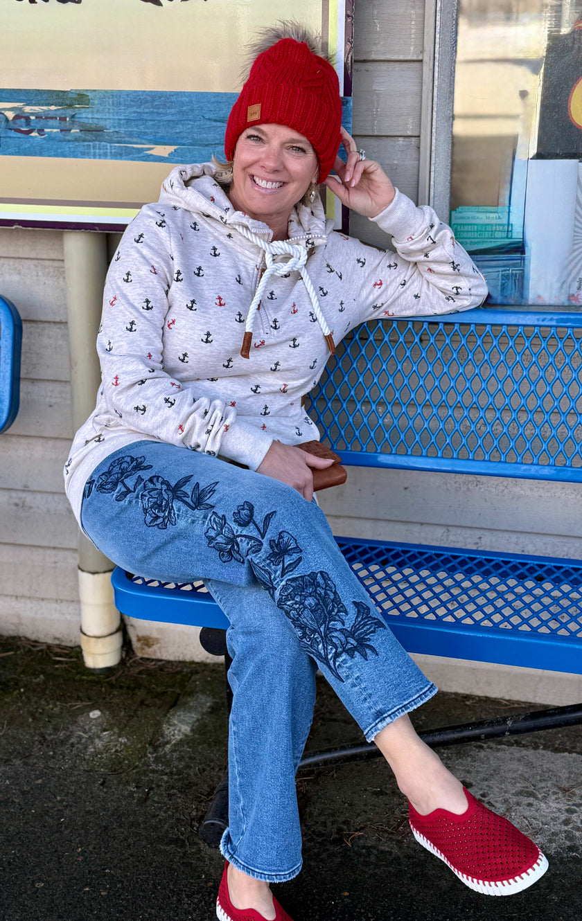 Wanakome Ivy Half-Zip Hoodie Anchor Print