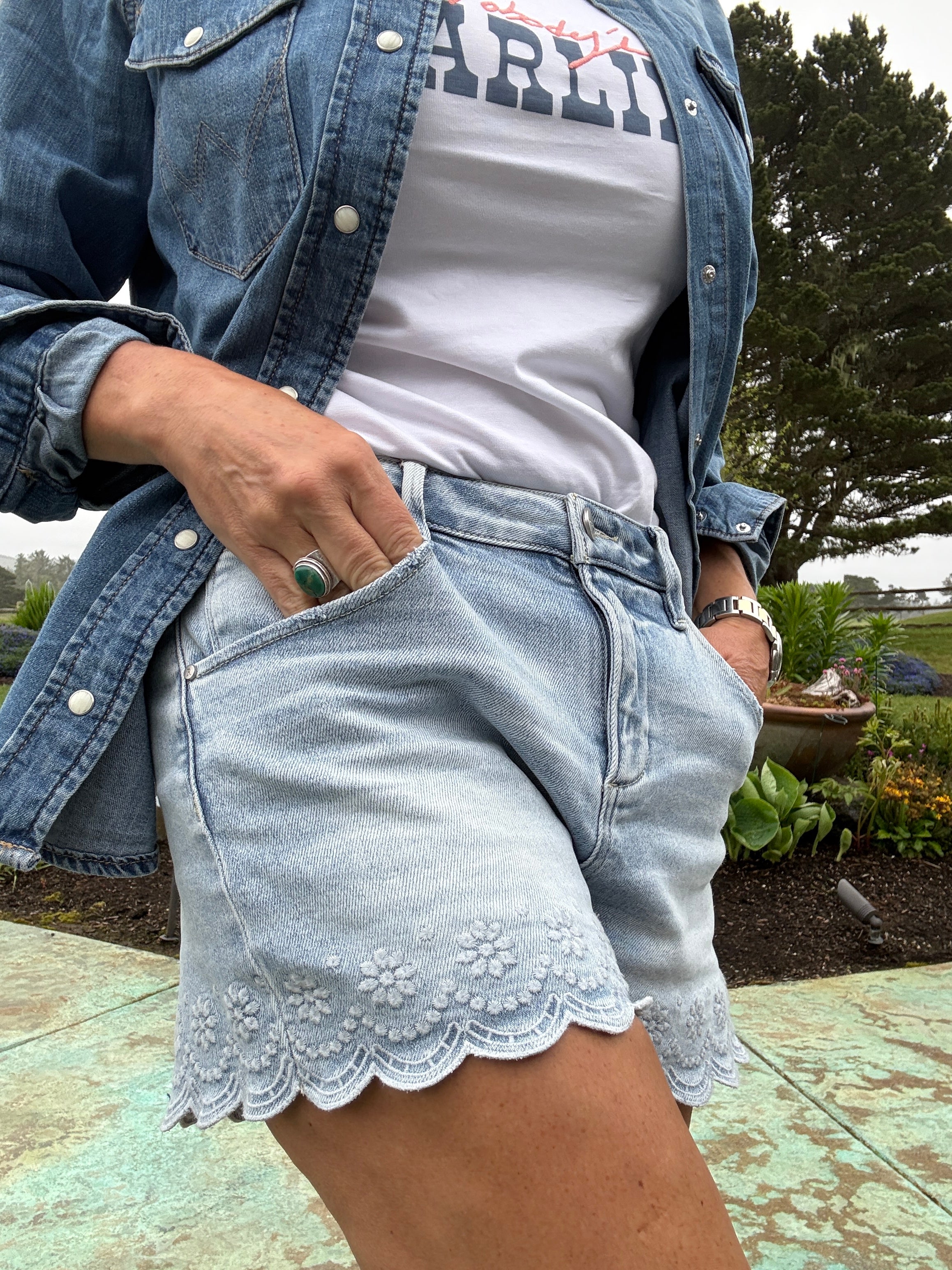 Suzy Scallop Denim Shorts