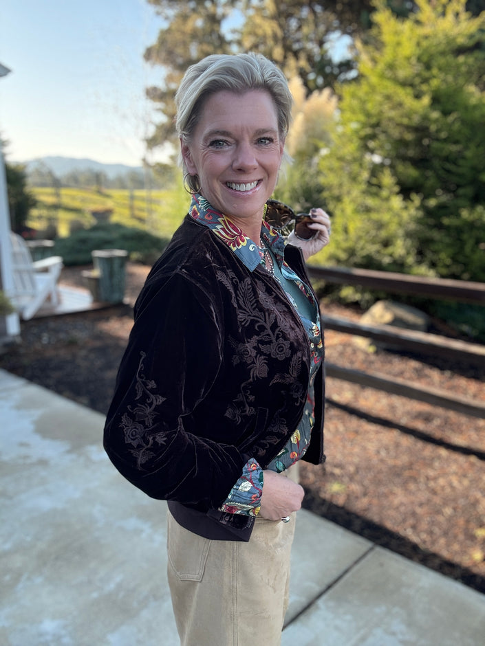VELVET BOMBER JACKET W/ EMB
