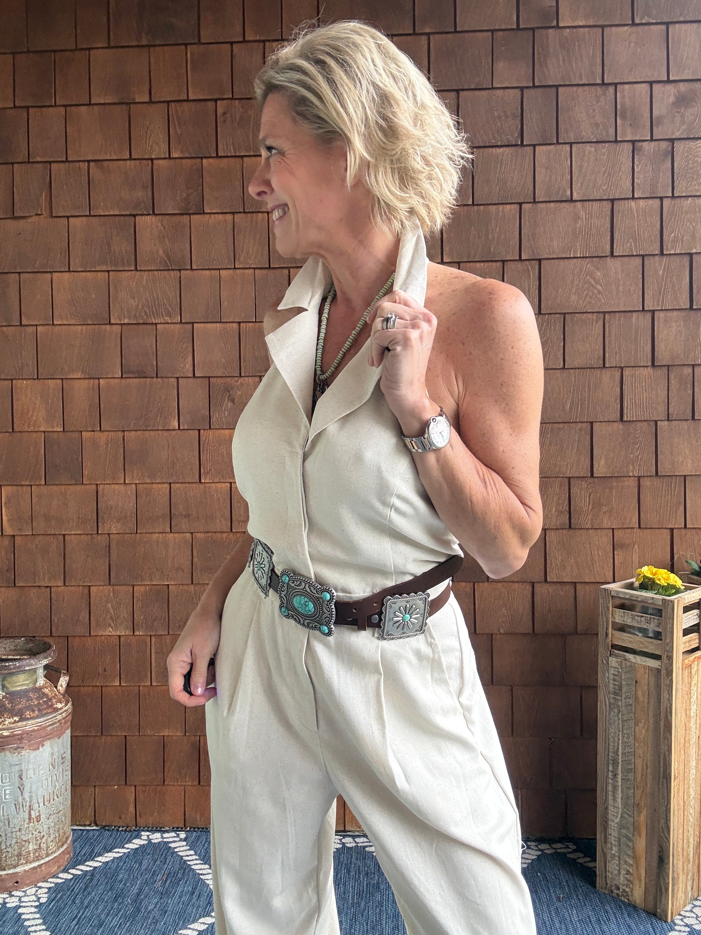 Heaven Sent Button Down Sash Belt Jumpsuit rachelle front