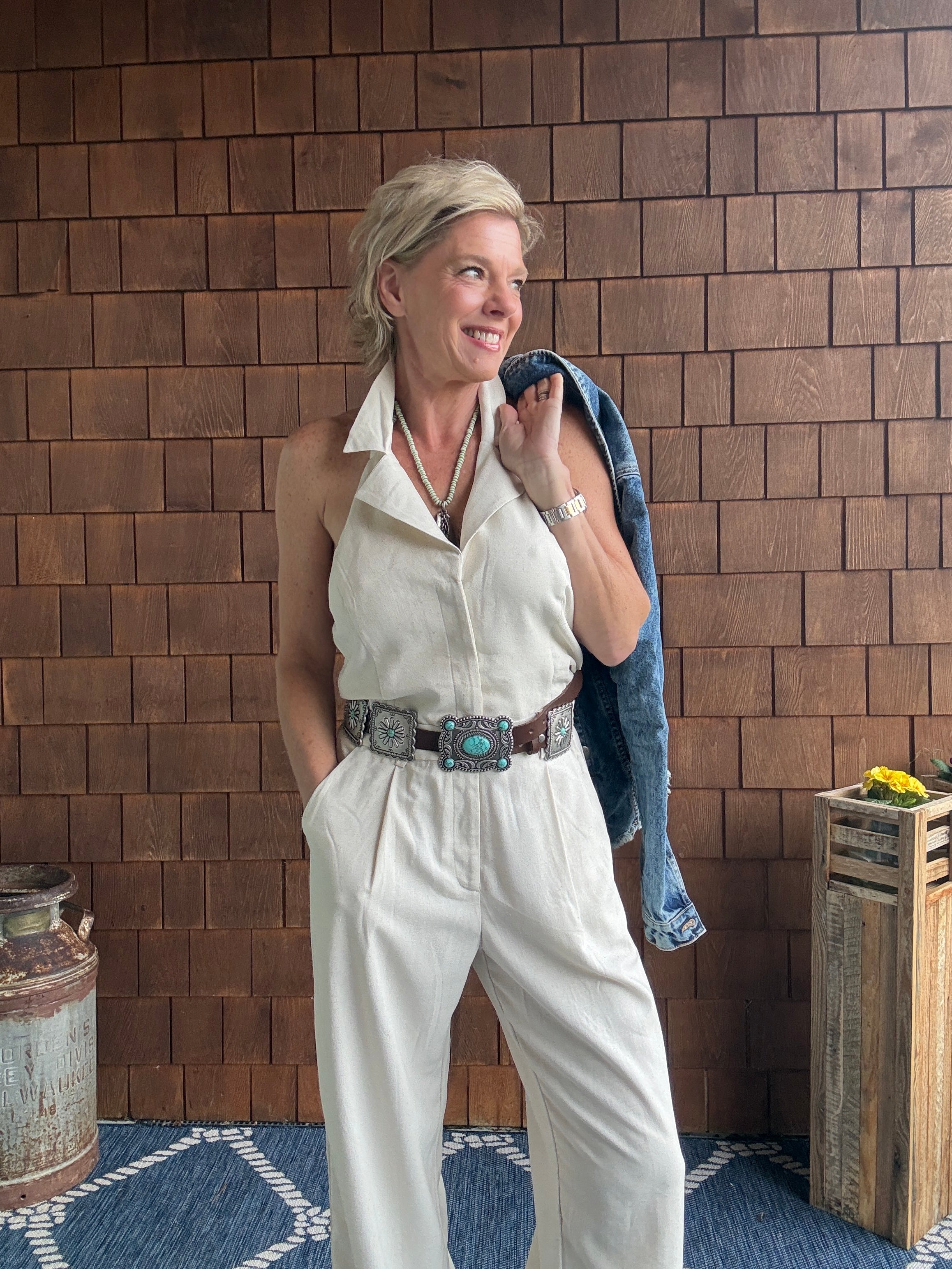 Heaven Sent Button Down Sash Belt Jumpsuit front model