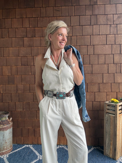 Heaven Sent Button Down Sash Belt Jumpsuit front model
