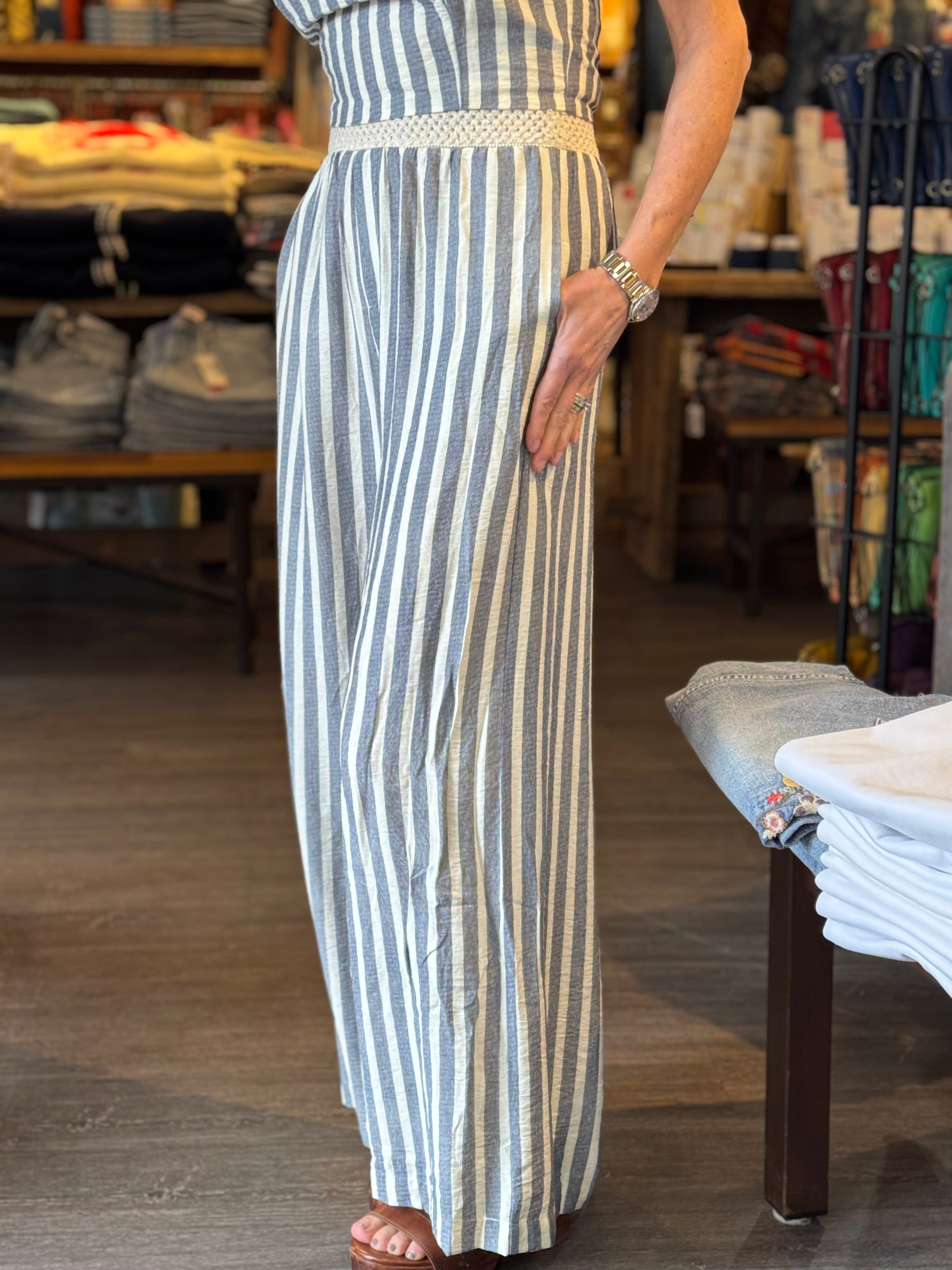 Printed Woven Pants chambray stripe front/side