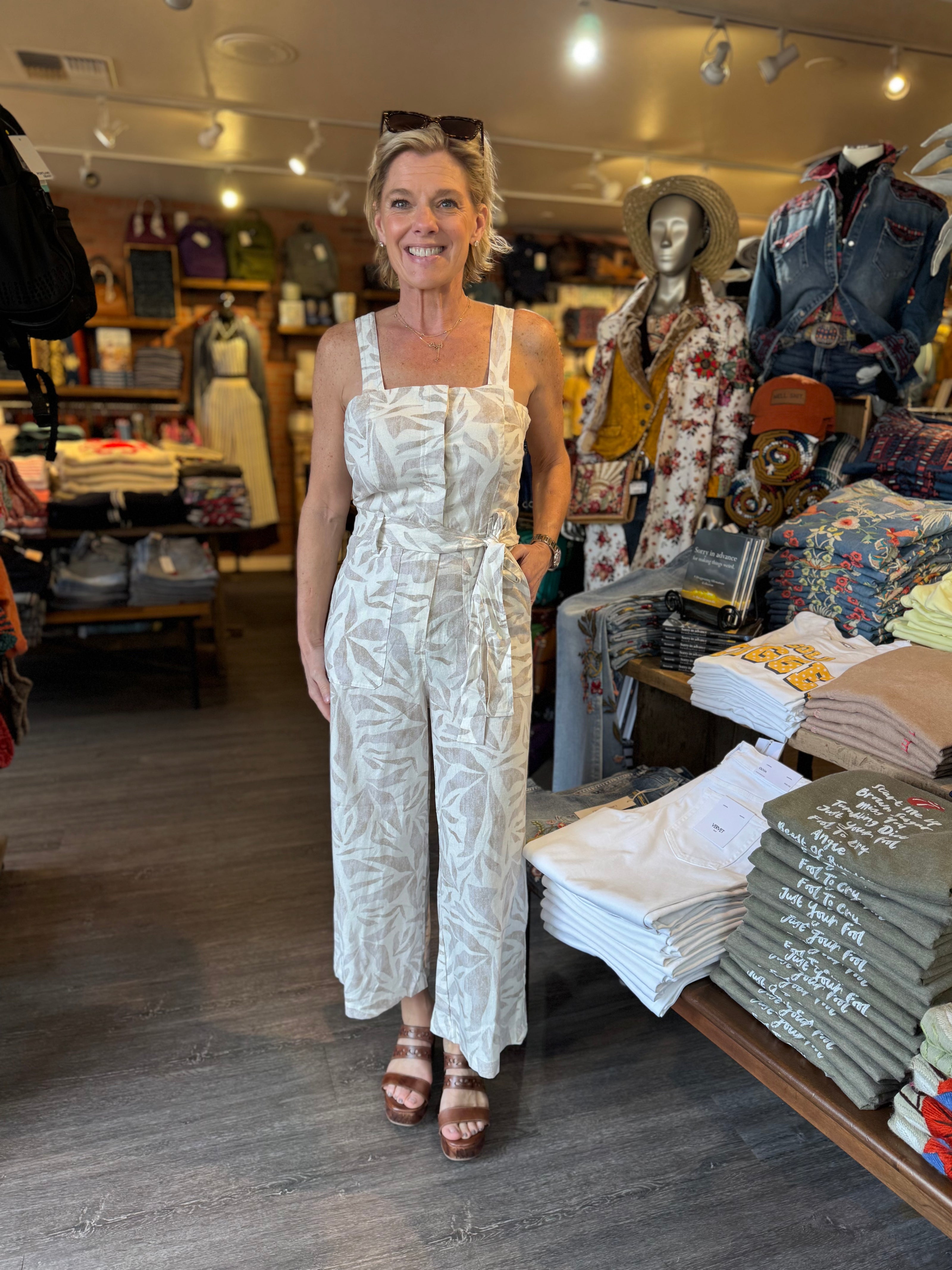 Sleeveless Woven Jumpsuit seashore front