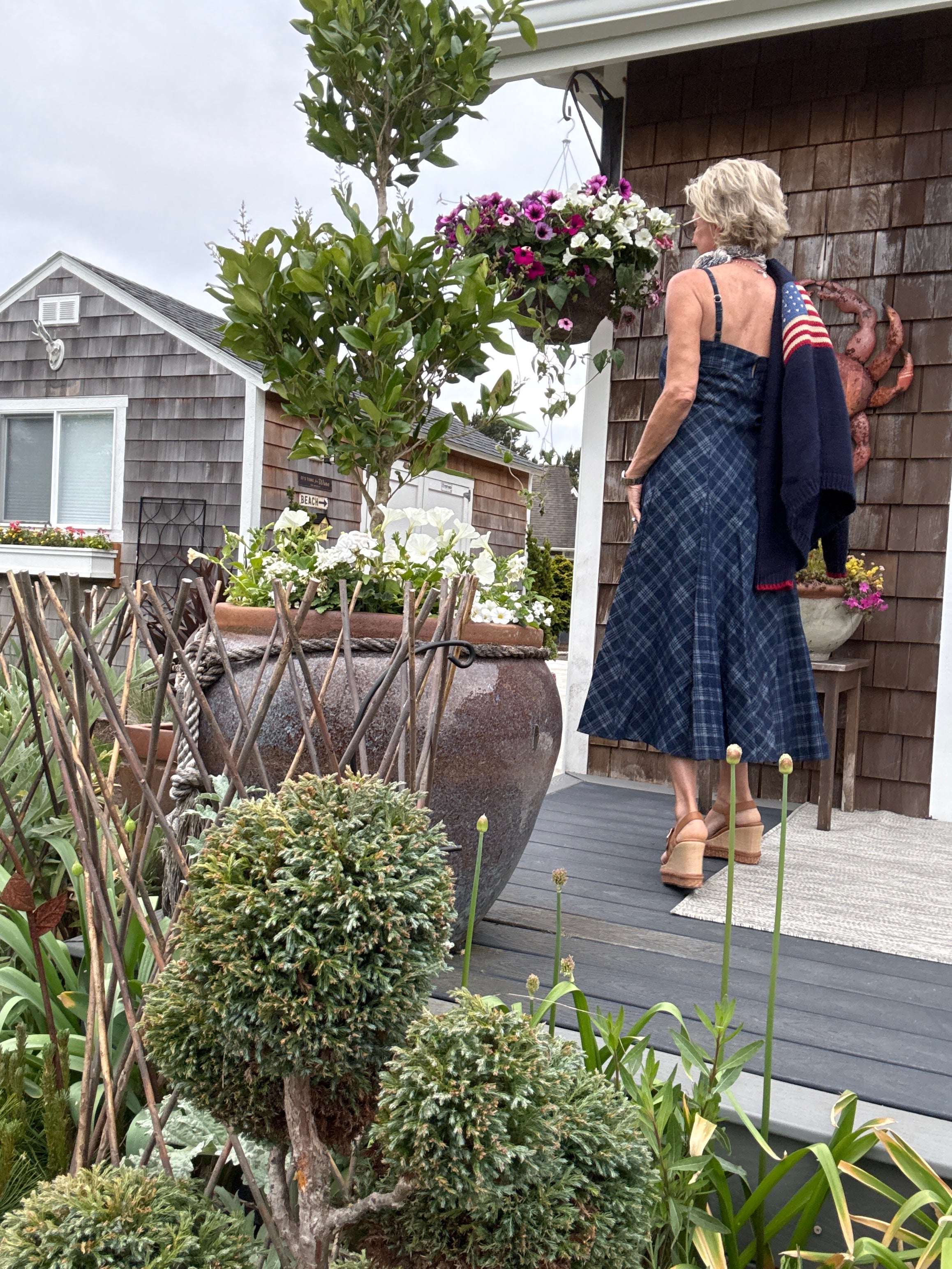 Maude Plaid Flare Midi Denim Dress