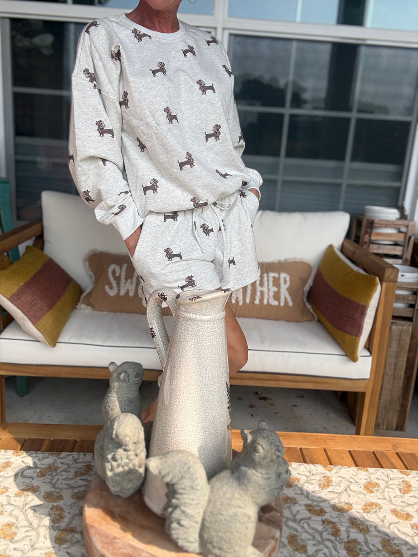 Round Neck Long Sleeve Weenie All Over Print Sweatshirt Melange