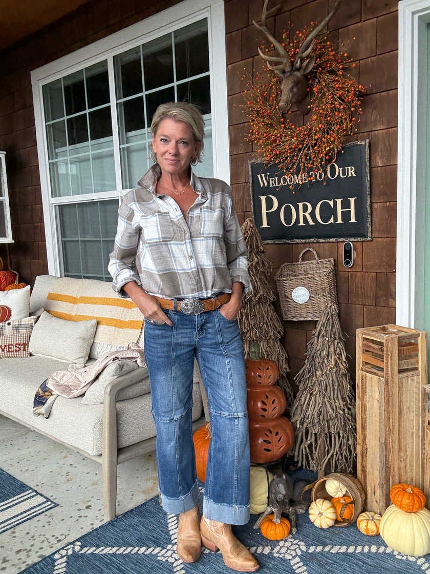 Slouchy Cropped Wide Jeans With Cuffed Hem