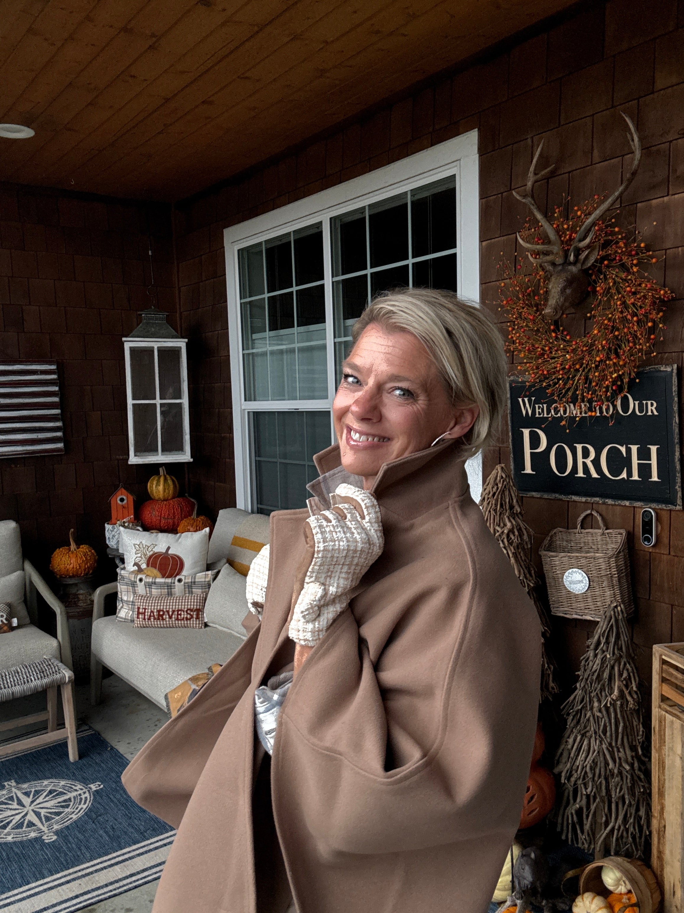 Notched Lapel Belted Tailored Cape khaki side close