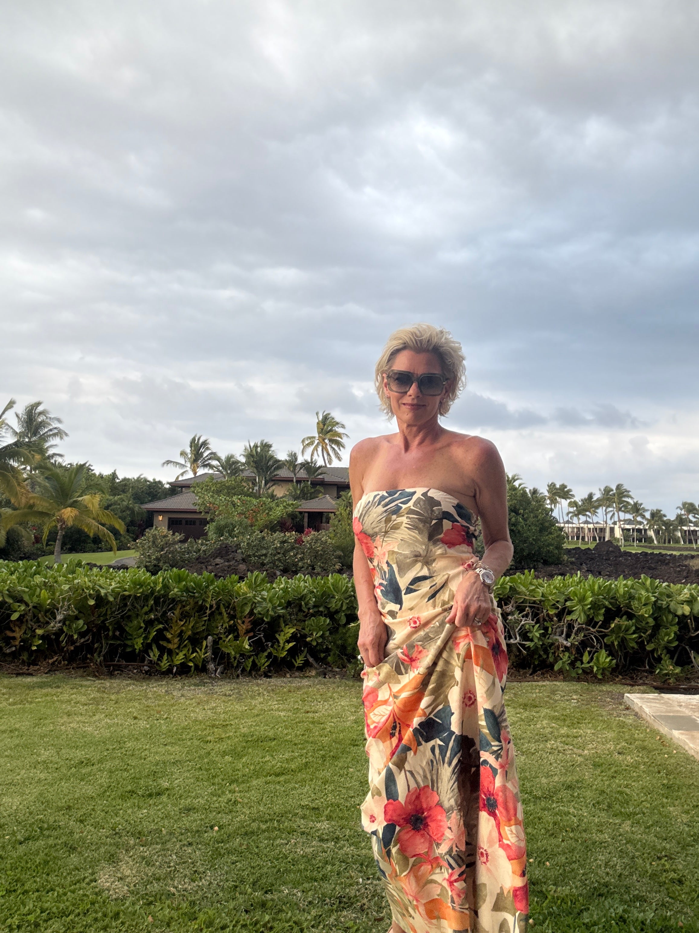 Countryside Bird Strapless Tie Back Maxi Dress