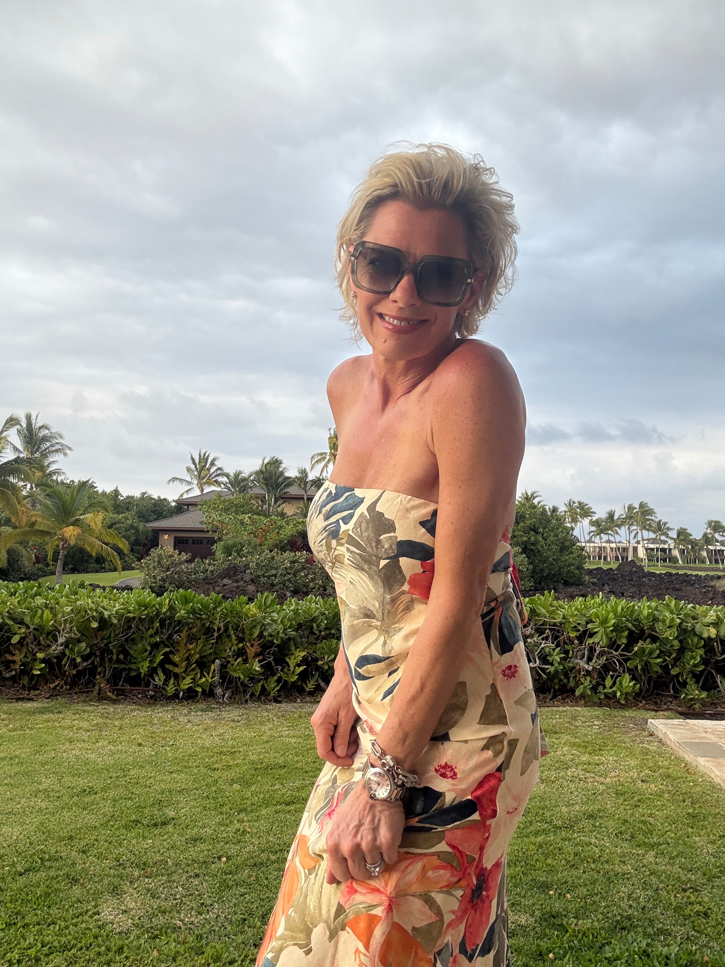 Countryside Bird Strapless Tie Back Maxi Dress