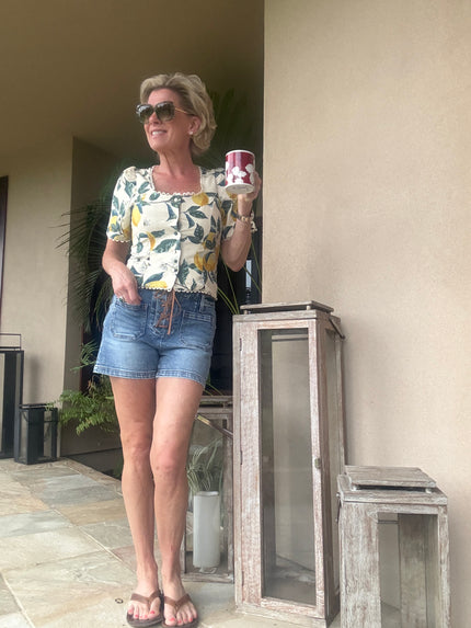 Vintage Lemonade Tulip Lace Trim Button Down Top