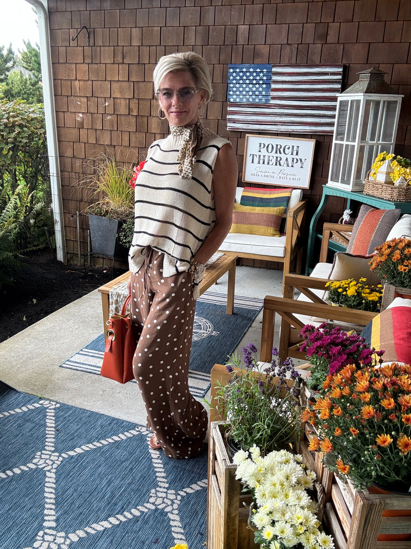 Woven dot print pant | Mocha Cream