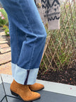 High Rise Ankle Straight Jean with Wide Cuff