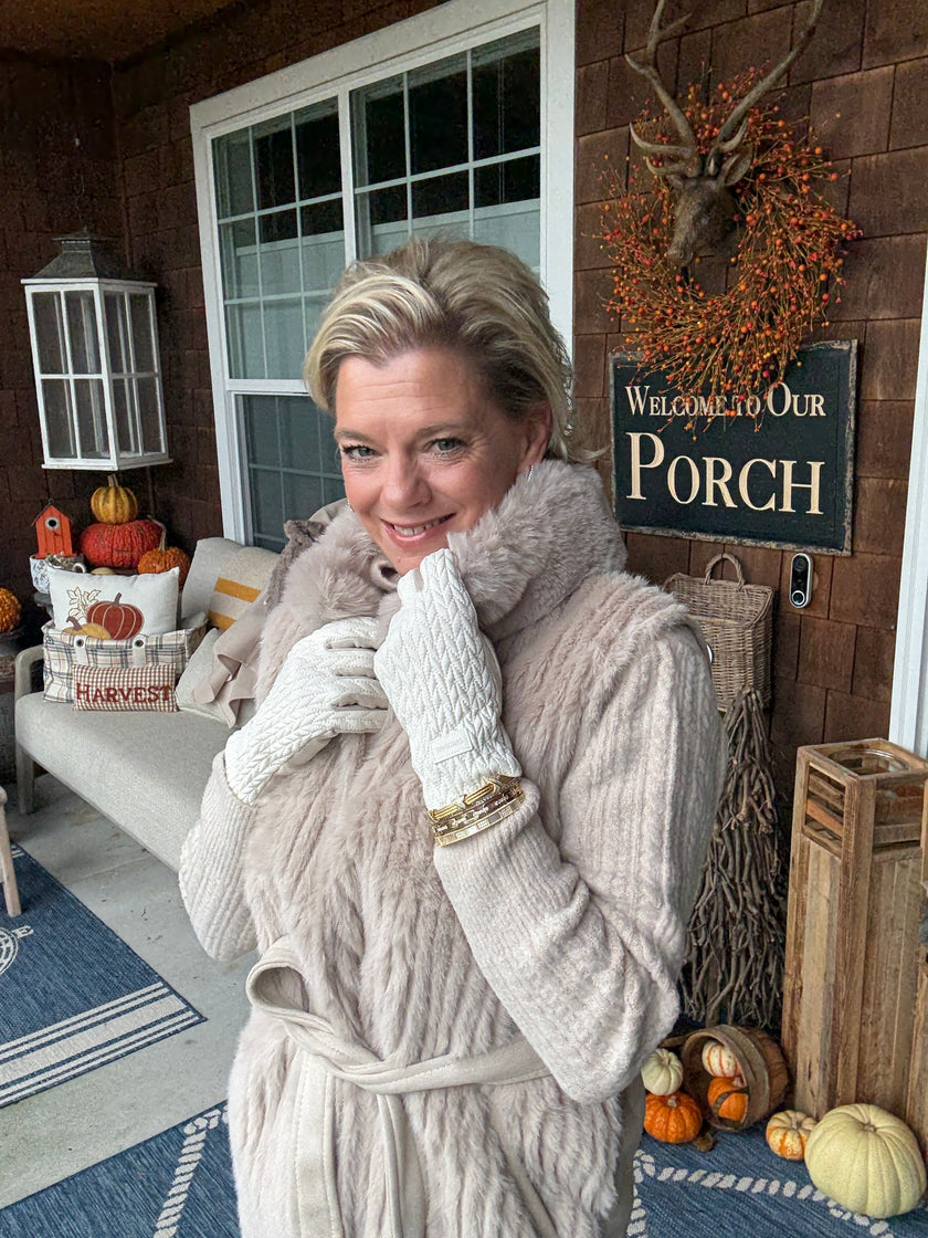 Vertical Ribbed Faux Fur Belted Vest