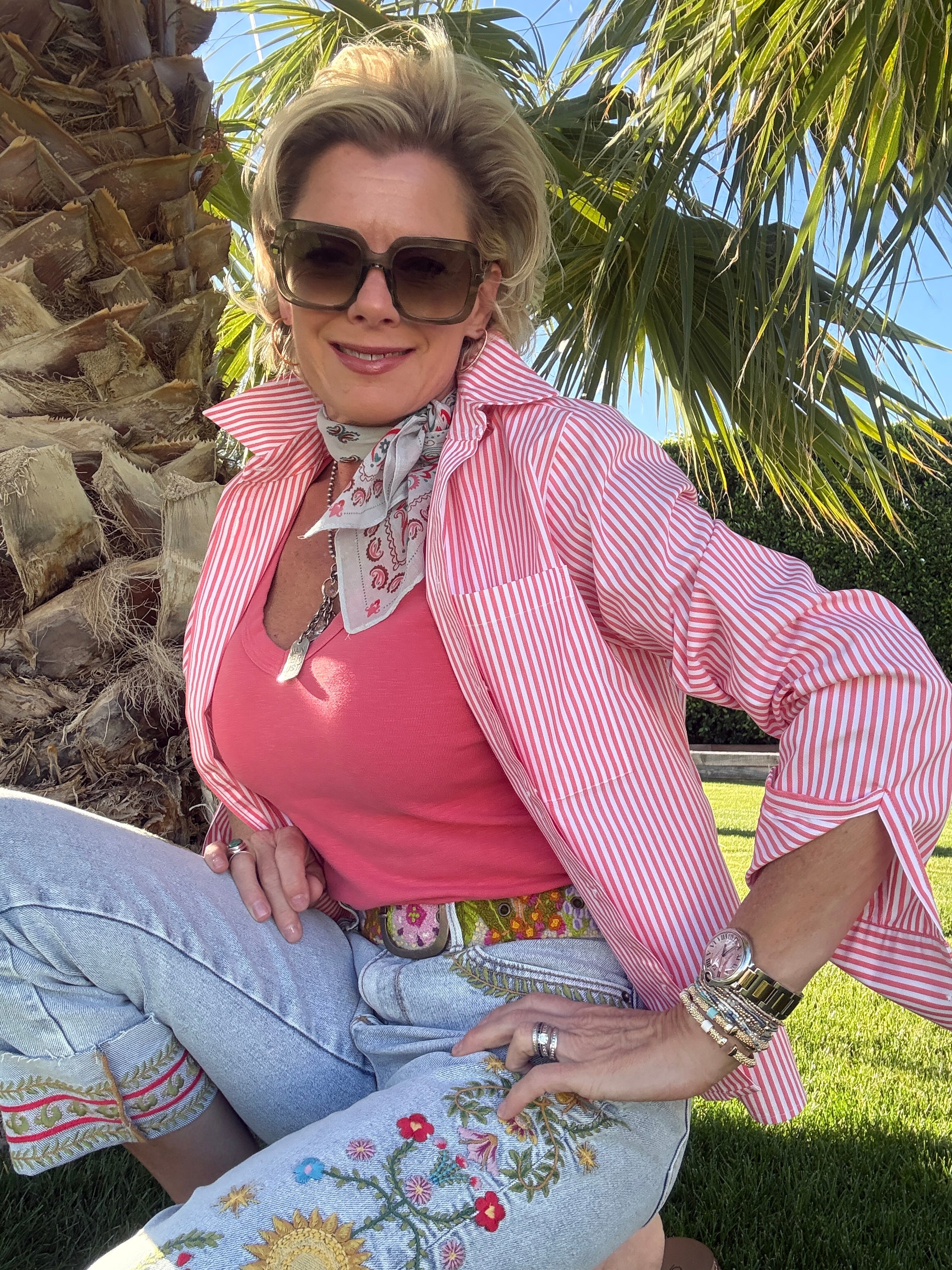 Jodie LS ppo Stripe Shirt coral/white front/side