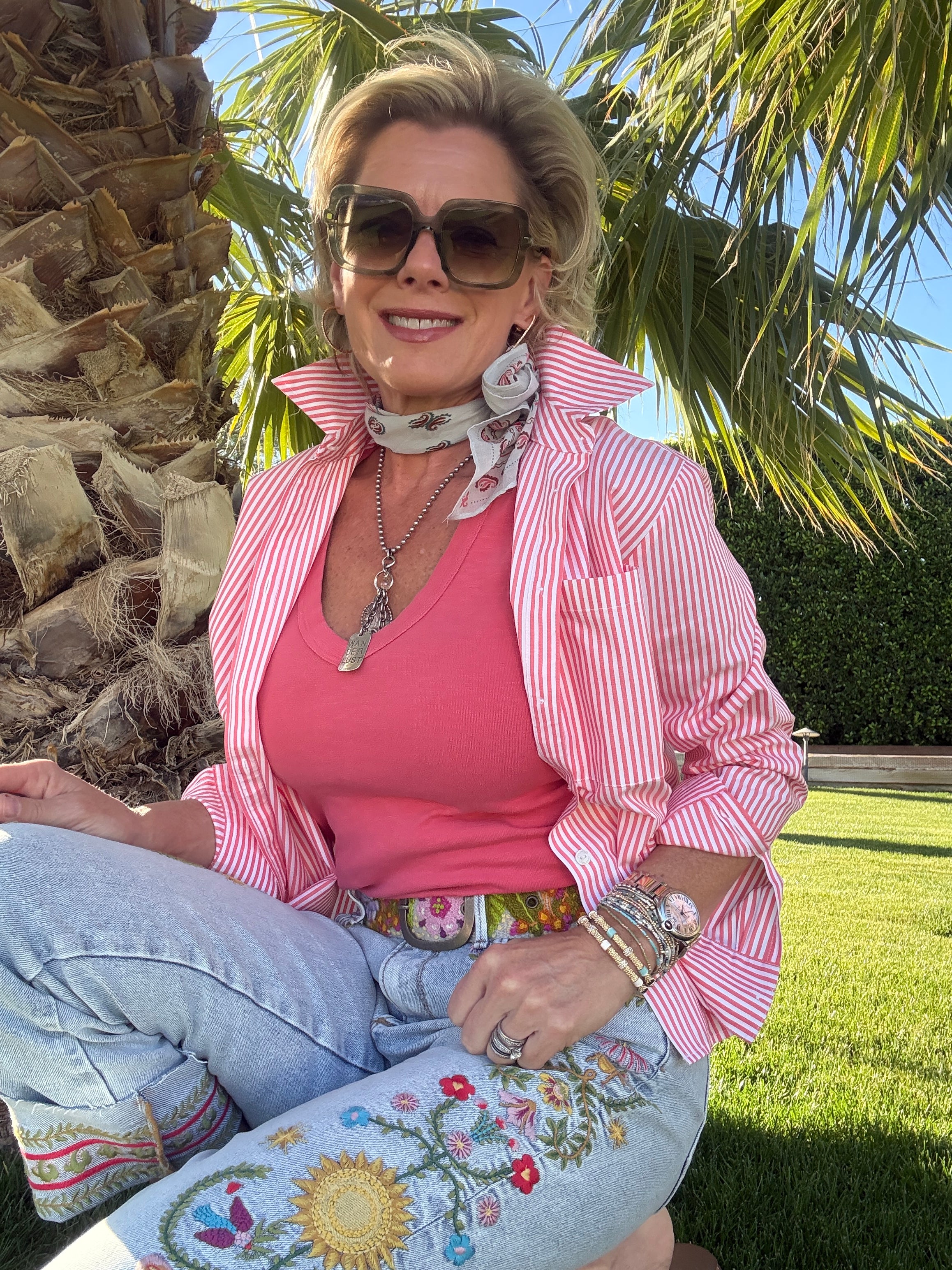 Jodie LS ppo Stripe Shirt front coral white front