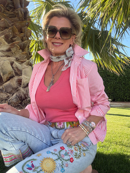 Jodie LS ppo Stripe Shirt front coral white front