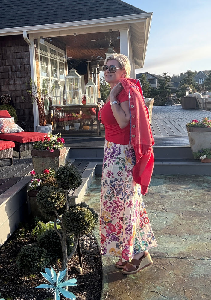 Johnny Was LINEN SEAMED SKIRT side styled